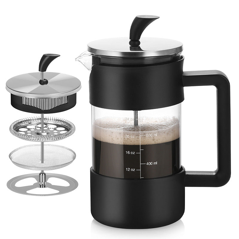 French Press Coffee Maker | 1000ml | Black | Borosilicate Glass & Stainless Steel Filter