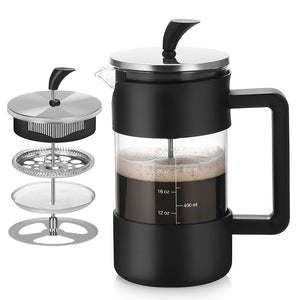 French Press Coffee Maker | 1000ml | Black | Borosilicate Glass & Stainless Steel Filter