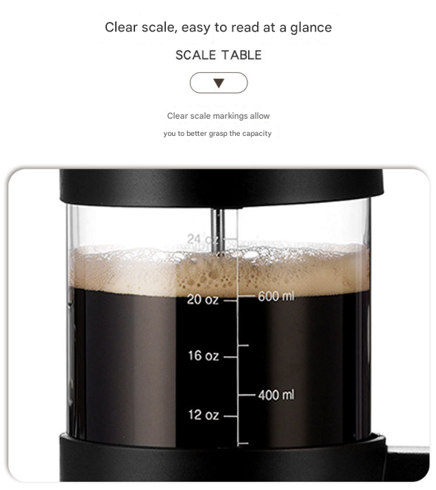 French Press Coffee Maker | 1000ml | Black | Borosilicate Glass & Stainless Steel Filter