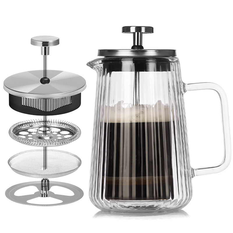 Double Wall French Press | 350ml | Ribbed Glass | Heat Resistant | Tea & Coffee