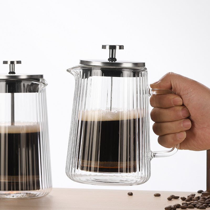 Double Wall French Press | 350ml | Ribbed Glass | Heat Resistant | Tea & Coffee