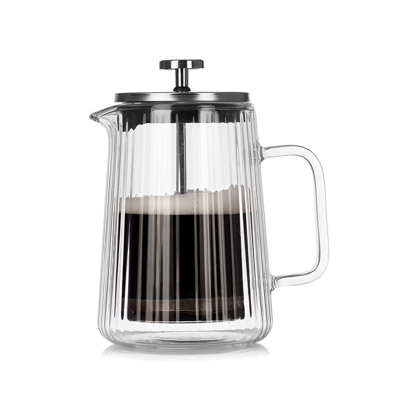 Double Wall French Press | 650ml | Ribbed Glass | Heat Resistant | Tea & Coffee