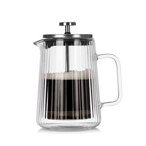 Double Wall French Press | 650ml | Ribbed Glass | Heat Resistant | Tea & Coffee