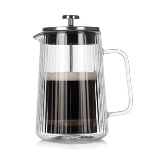 Double Wall French Press | 1000ml | Ribbed Glass | Heat Resistant | Tea & Coffee