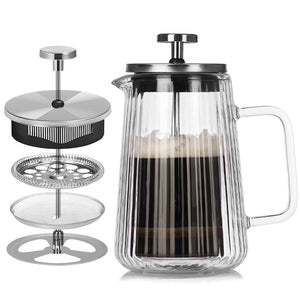 Double Wall French Press | 1000ml | Ribbed Glass | Heat Resistant | Tea & Coffee