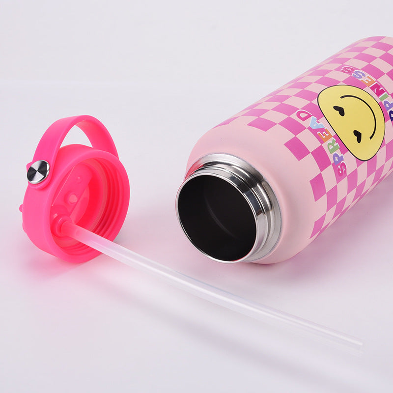 Insulated Water Bottle 1L | Style 11G Colorful Plaid | Stainless Steel with Straw Lid & Handle | BPA-Free