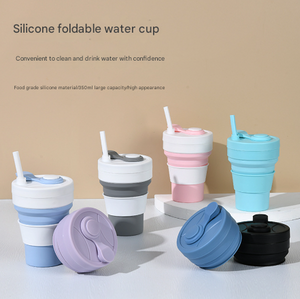 Collapsible Silicone Travel Cup 350ml 2PC | Leak-Proof Food-Grade Mug with Lid, Sleeve & Straw | White & Blue
