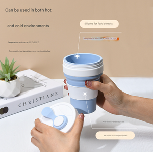 Collapsible Silicone Travel Cup 350ml 2PC | Leak-Proof Food-Grade Mug with Lid, Sleeve & Straw | White & Blue