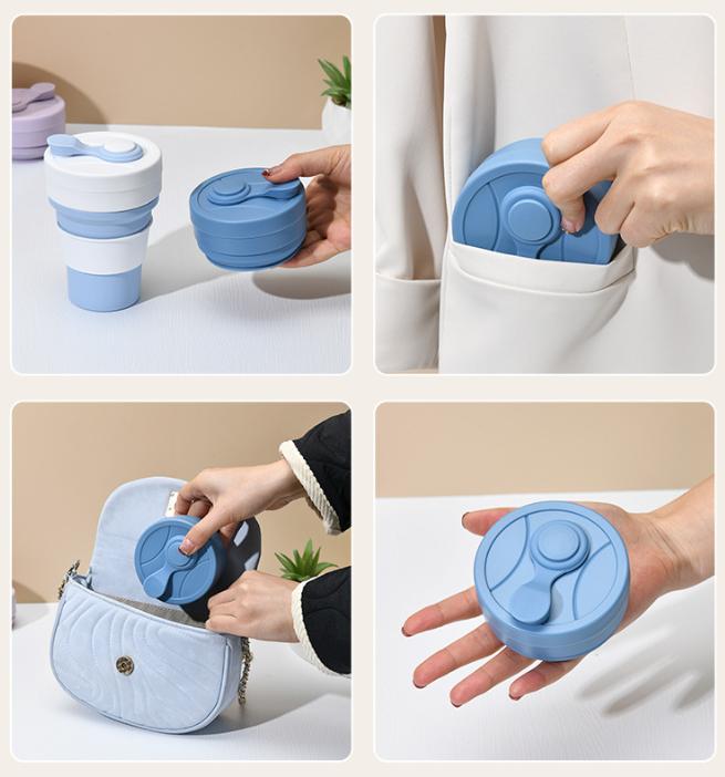 Collapsible Silicone Travel Cup 350ml 2PC | Leak-Proof Food-Grade Mug with Lid, Sleeve & Straw | White & Blue