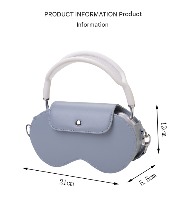 PU Leather AirPods Max Storage Bag | Blue | Ruched Strap + Handle | Crossbody Case