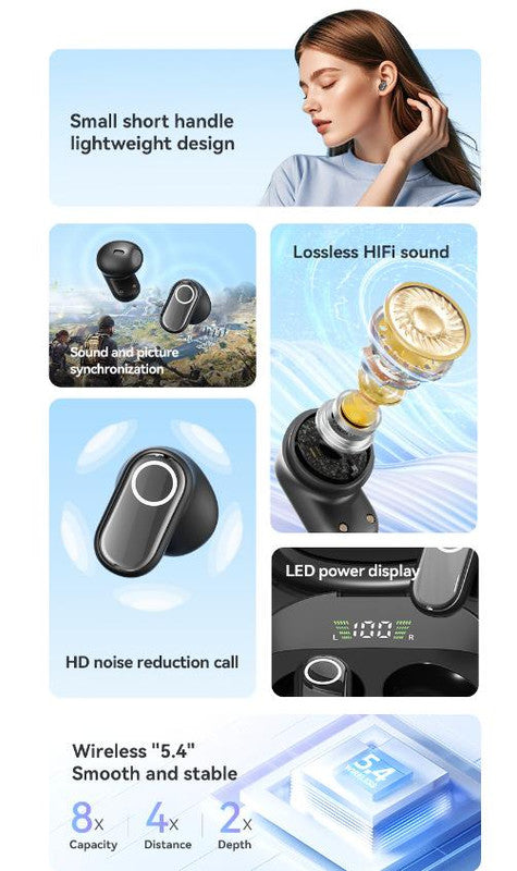 Feather-Light TWS Earbuds | Black | Bluetooth 5.4 | LED Case | 60H+ Playtime | Hi-Fi Sound | Touch Control