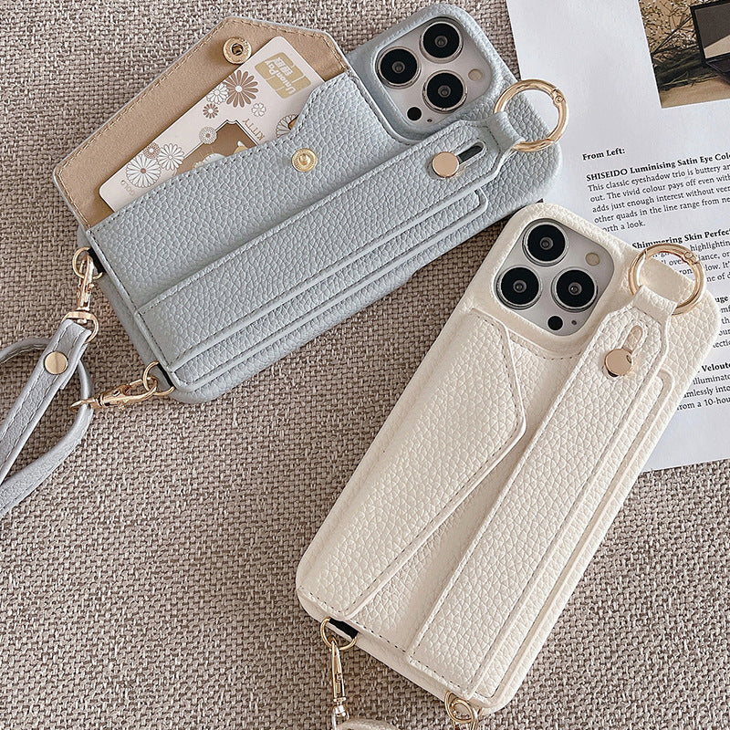 PU Leather Crossbody Wallet Case | iPhone 16 Pro | Beige | Card Holder + Strap + Ring Grip