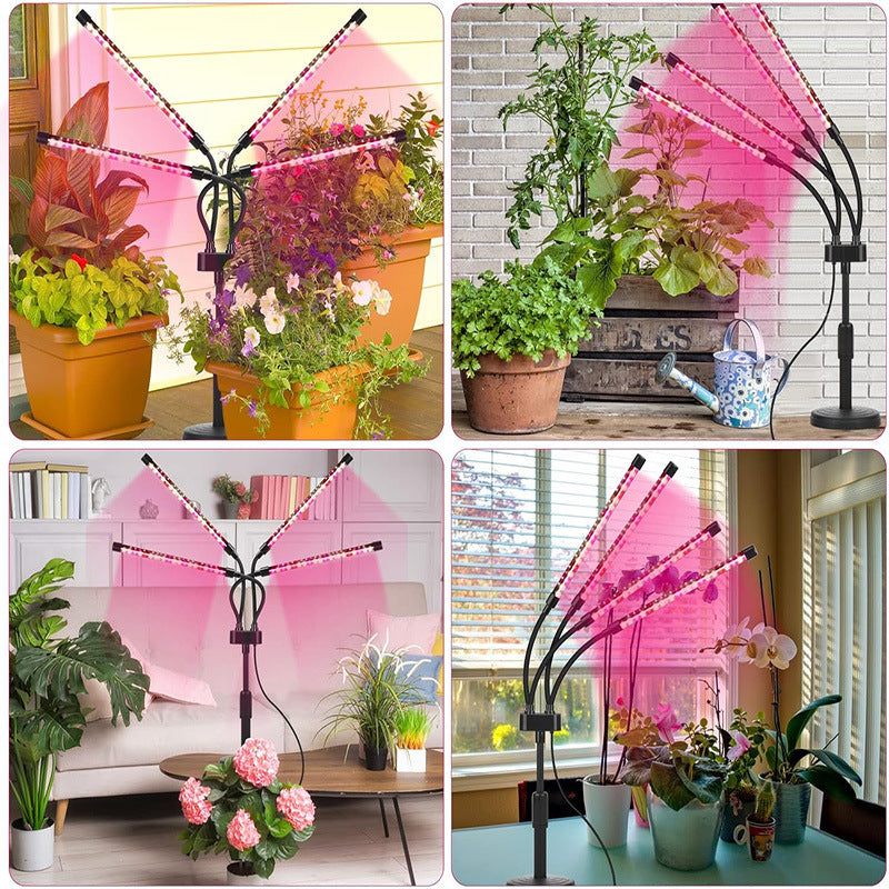 LED Grow Light | 4-Head | Adjustable Full Spectrum | Desktop Plant Lamp | USB Powered | Black
