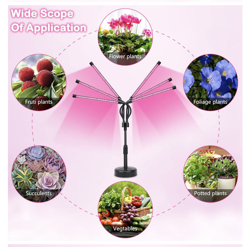 LED Grow Light | 5-Head | Adjustable Full Spectrum | Desktop Plant Lamp | USB Powered | Black