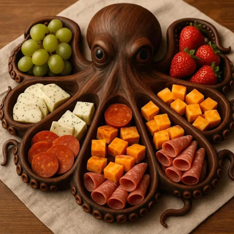 Solid Wood Octopus Charcuterie Board | Style A | Artisan Crafted | Brown