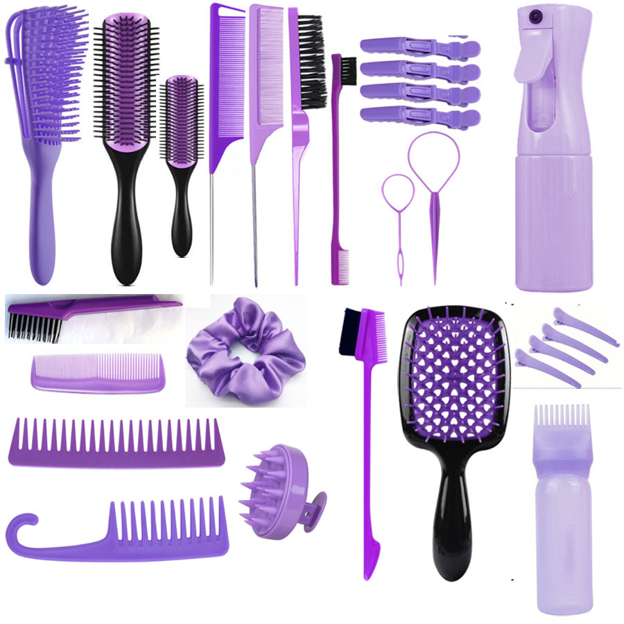 Hair Styling & Care Kit | 27-Piece | Detangler, Combs & Accessories | Purple