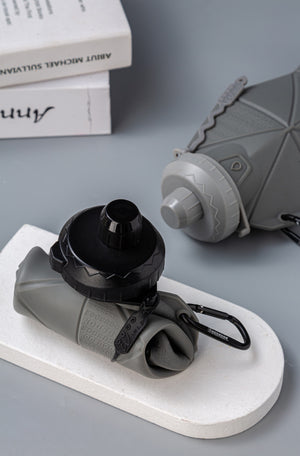 Foldable Silicone Water Bottle 700ml | Leakproof Travel & Sports Hydration | Pink Cup Lid & Black Body