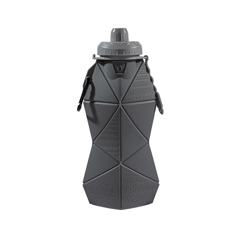 Foldable Silicone Water Bottle 700ml | Leakproof Travel & Sports Hydration | Dark Grey Cup Lid & Grey Body