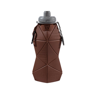 Foldable Silicone Water Bottle 700ml | Leakproof Travel & Sports Hydration | Brown Cup Lid & Grey Body