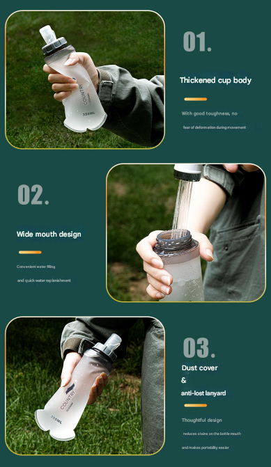 Soft Running Flask 350ml | Ultra-Lightweight Collapsible TPU Water Bottle | BPA-Free | Grey & White