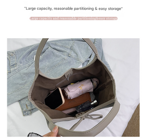 Retro Tote Bag | Suede Finish PU Leather | Large Shoulder Bag with Tie Accent | Brown