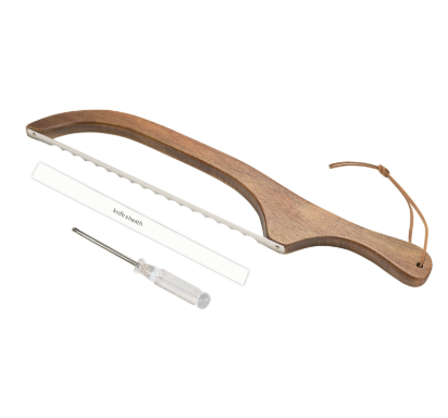 Bread Bow Knife | 2PCS | Artisan Wooden | Serrated Stainless Steel | Brown