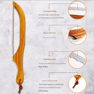Bread Bow Knife | 2PCS | Artisan Wooden | Serrated Stainless Steel | Brown