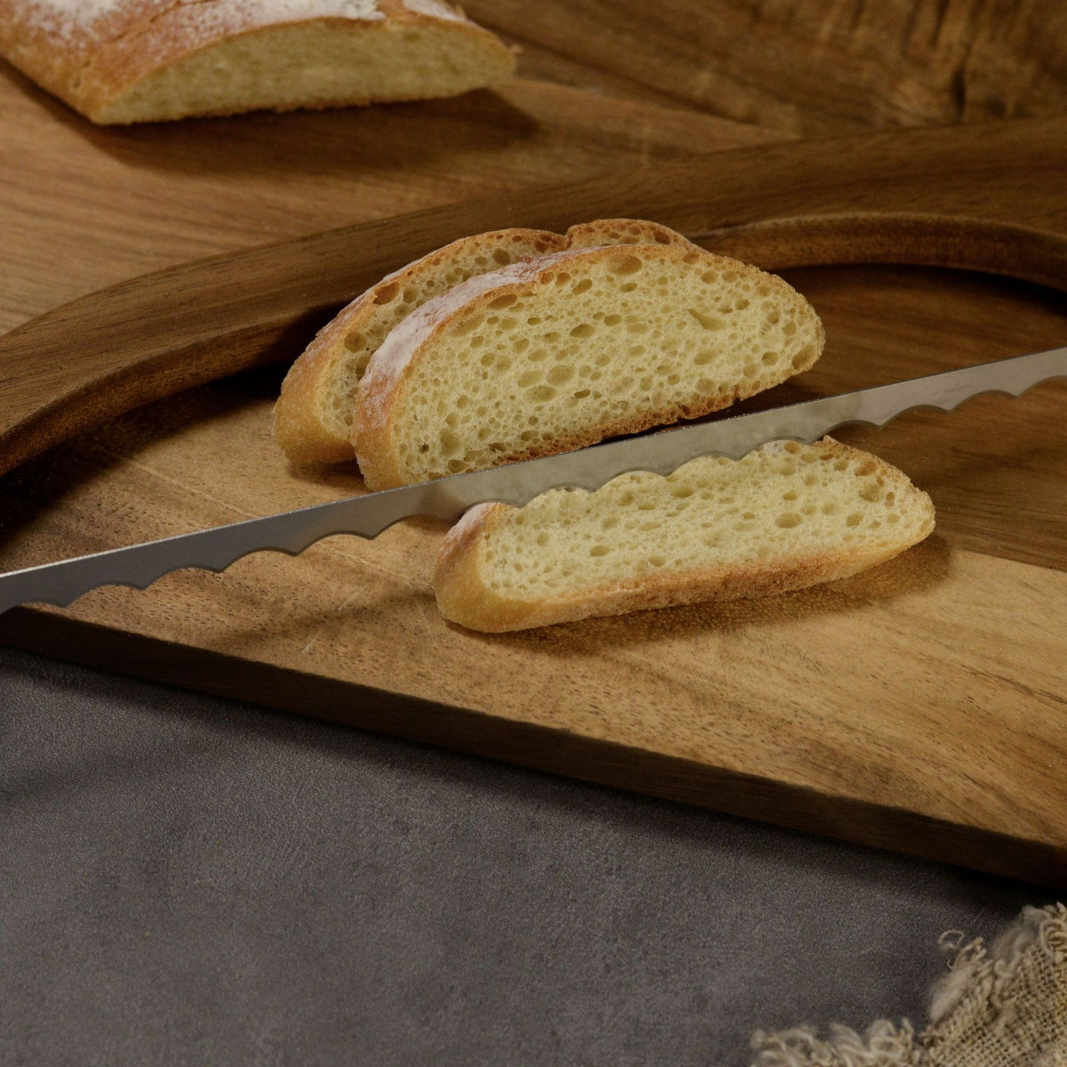 Bread Bow Knife | 2PCS | Artisan Wooden | Serrated Stainless Steel | Khaki