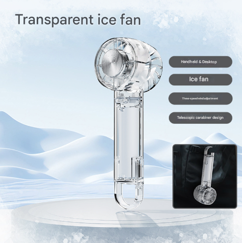 Mini Cooling Fan | Transparent White | USB-C Rechargeable | Ice Compress | 3-Speed Turbine