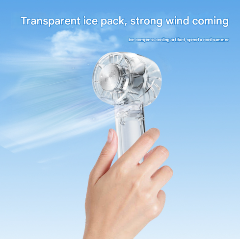 Mini Cooling Fan | Transparent White | USB-C Rechargeable | Ice Compress | 3-Speed Turbine