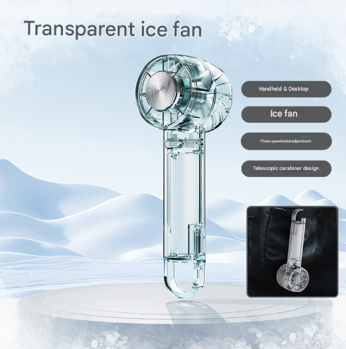 Mini Cooling Fan | Transparent Green | USB-C Rechargeable | Ice Compress | 3-Speed Turbine