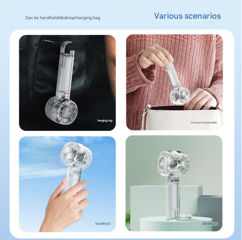 Mini Cooling Fan | Transparent Green | USB-C Rechargeable | Ice Compress | 3-Speed Turbine