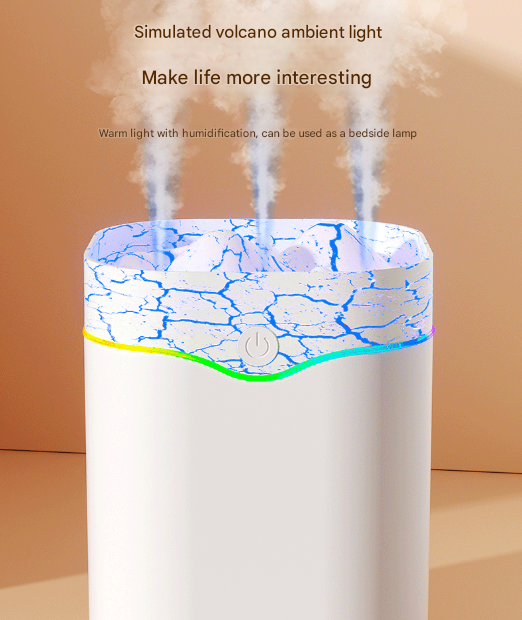 Volcano Style Cool Mist Humidifier 2L | Triple Nozzle with RGB LED | Quiet Operation | White