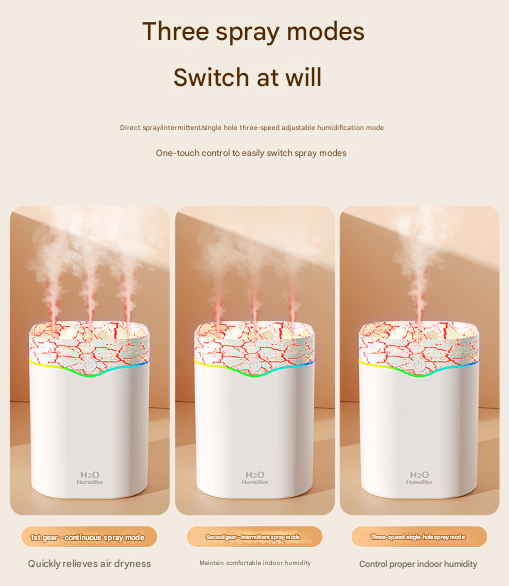 Volcano Style Cool Mist Humidifier 2L | Triple Nozzle with RGB LED | Quiet Operation | Green