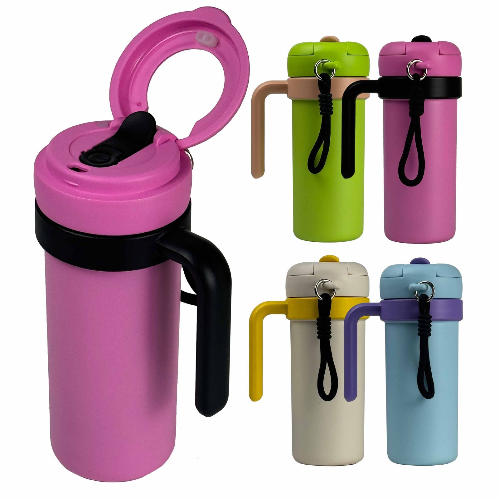 Insulated Stainless Steel Tumbler 700ml | Dual-Sip Lid, Handle, Straw & Tea Infuser | Blue & Purple
