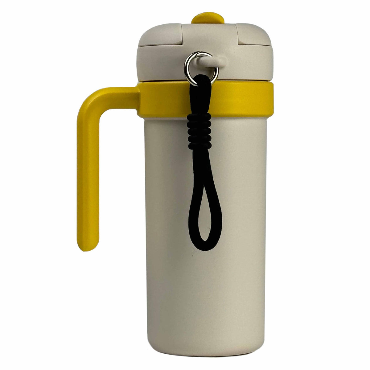 Insulated Stainless Steel Tumbler 700ml | Dual-Sip Lid, Handle, Straw & Tea Infuser | Beige & Yellow