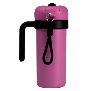 Insulated Stainless Steel Tumbler 700ml | Dual-Sip Lid, Handle, Straw & Tea Infuser | Pink & Black