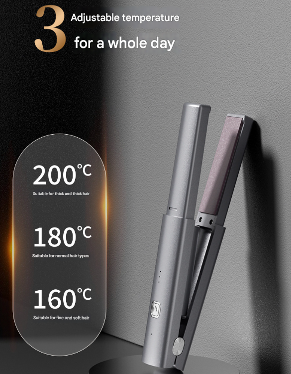 Cordless Hair Straightener | Compact 2-in-1 Flat Iron | USB-C Rechargeable | Purple