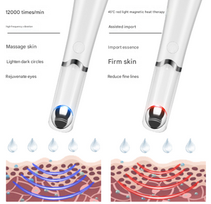 Sonic Eye & Lip Massager | Red & Blue Light Therapy | Heated Vibrating Wand for Puffiness & Wrinkles | White