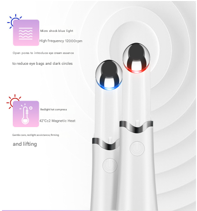 Sonic Eye & Lip Massager | Red & Blue Light Therapy | Heated Vibrating Wand for Puffiness & Wrinkles | Pink