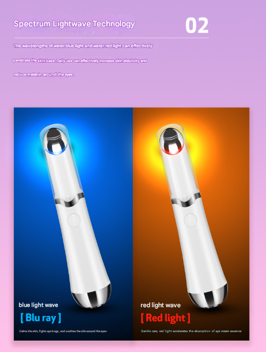 Sonic Eye & Lip Massager | Red & Blue Light Therapy | Heated Vibrating Wand for Puffiness & Wrinkles | Pink