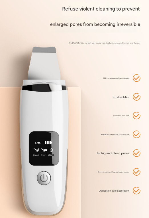 Ultrasonic Skin Scrubber 4-in-1 | Professional Deep Pore Cleanser | Blackhead Remover & EMS Lifting Tool | White