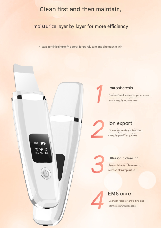 Ultrasonic Skin Scrubber 4-in-1 | Professional Deep Pore Cleanser | Blackhead Remover & EMS Lifting Tool | White