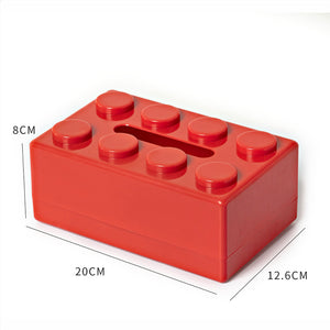 Creative Tissue Box Holder 2PC | Building Block Design | Wall-Mounted & Desktop | Red