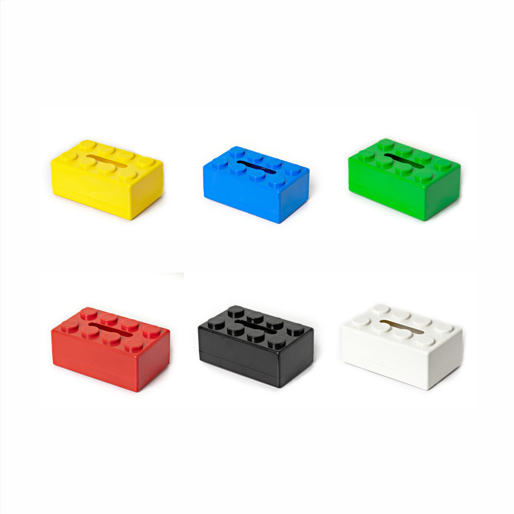 Creative Tissue Box Holder 2PC | Building Block Design | Wall-Mounted & Desktop | Red