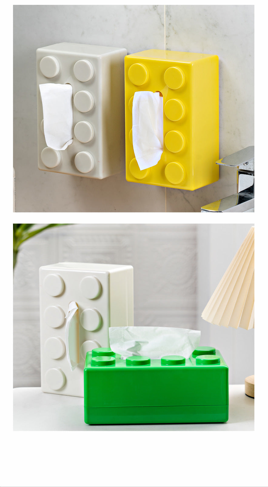Creative Tissue Box Holder 2PC | Building Block Design | Wall-Mounted & Desktop | Black