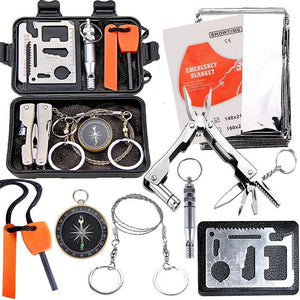 Emergency Survival Kit 8-in-1 | Compact Outdoor Gear | Camping, Hiking & Car Use | Black