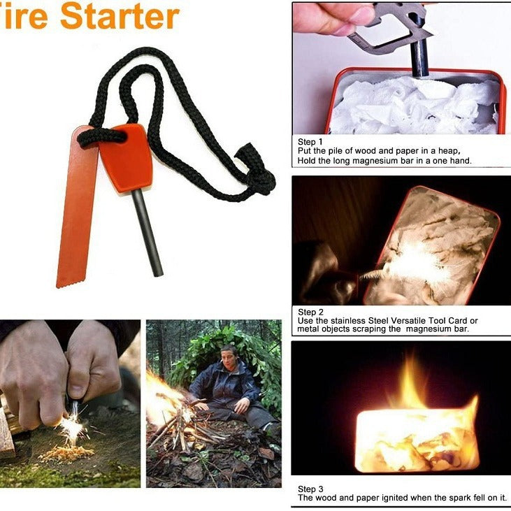 Emergency Survival Kit 8-in-1 | Compact Outdoor Gear | Camping, Hiking & Car Use | Black