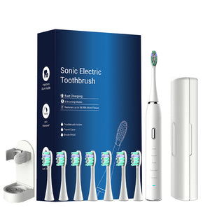 Sonic Electric Toothbrush | Rechargeable with 8 Heads & Travel Case | 5 Modes | White