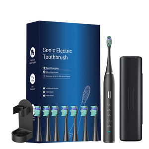Sonic Electric Toothbrush | Rechargeable with 8 Heads & Travel Case | 5 Modes | Black